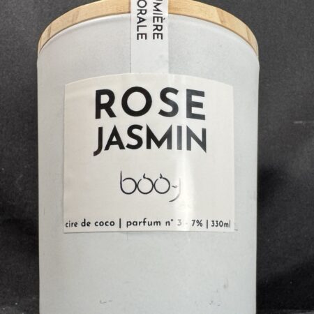 Bougie parfumée Rose Jasmin 330 ml en cire de coco – pot blanc boo-j