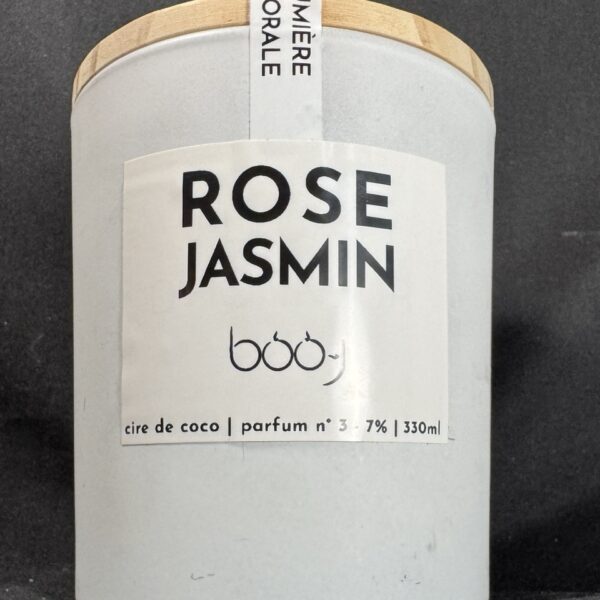 Bougie parfumée Rose Jasmin 330 ml en cire de coco – pot blanc boo-j