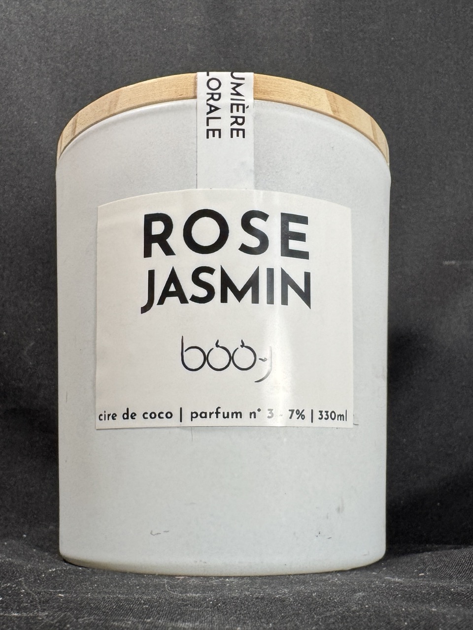 Bougie parfumée Rose Jasmin 330 ml en cire de coco – pot blanc boo-j