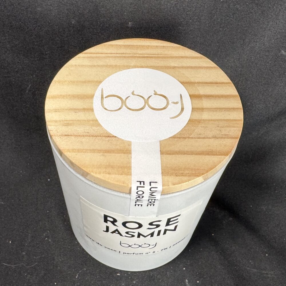Bougie parfumée Rose Jasmin 330 ml en cire de coco – pot blanc boo-j