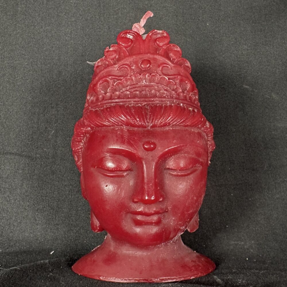 Bougie visage bouddha féminin bordeaux, bougie moulée artisanale en cire mixte, 310 g