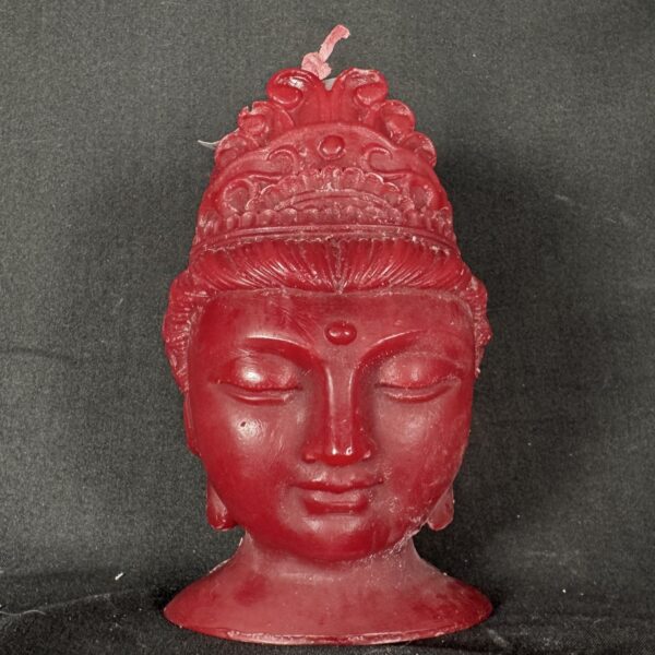 Bougie visage bouddha féminin bordeaux, bougie moulée artisanale en cire mixte, 310 g