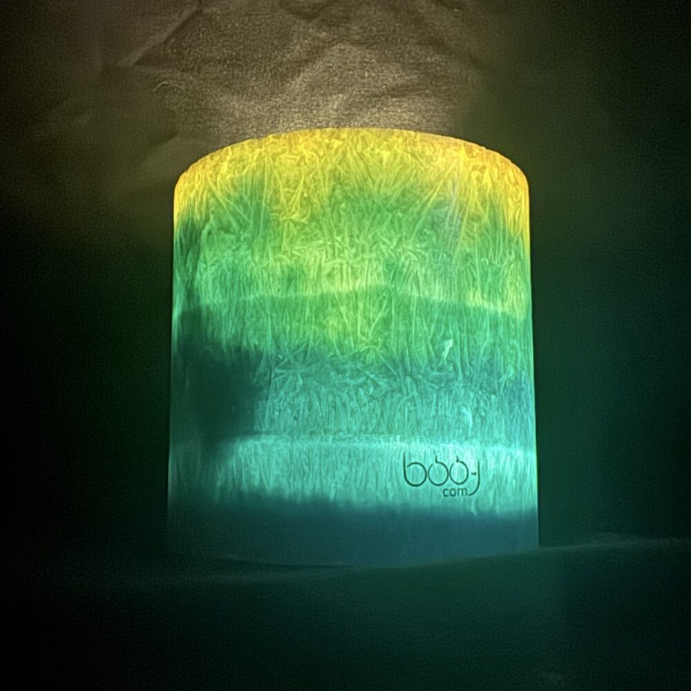 Photophore cylindrique en cire végétale bleu-citron, création artisanale boo-j.