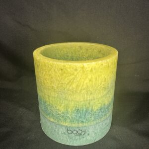 Photophore cylindrique en cire végétale bleu-citron, création artisanale boo-j.