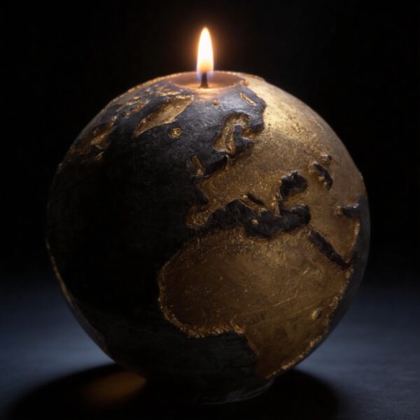 Bougie globe terre noire anthracite continents dorés 19cm