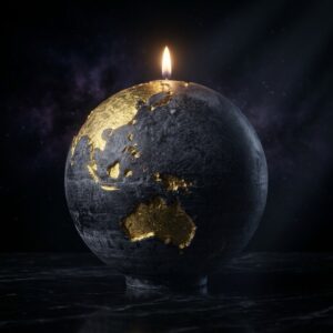 Bougie globe terre noire anthracite continents dorés 19cm
