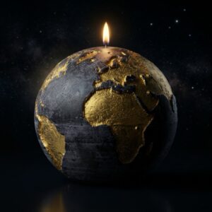 Bougie globe terre noire anthracite continents dorés 19cm