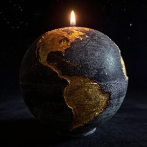 Bougie globe terre noire anthracite continents dorés 19cm