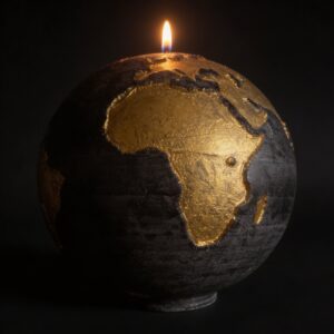 Bougie globe terre noire anthracite continents dorés 19cm