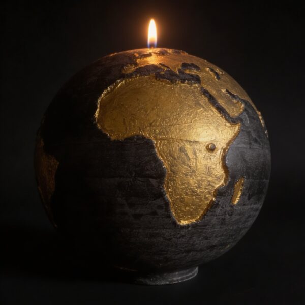 Bougie globe terre noire anthracite continents dorés 19cm