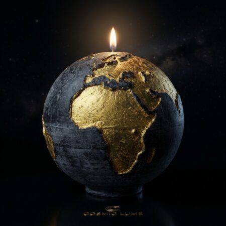 Bougie globe terre noire anthracite continents dorés 19cm