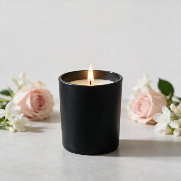 Bougie parfumée boo·j Rose Jasmin 160ml, pot noir avec couvercle en bois