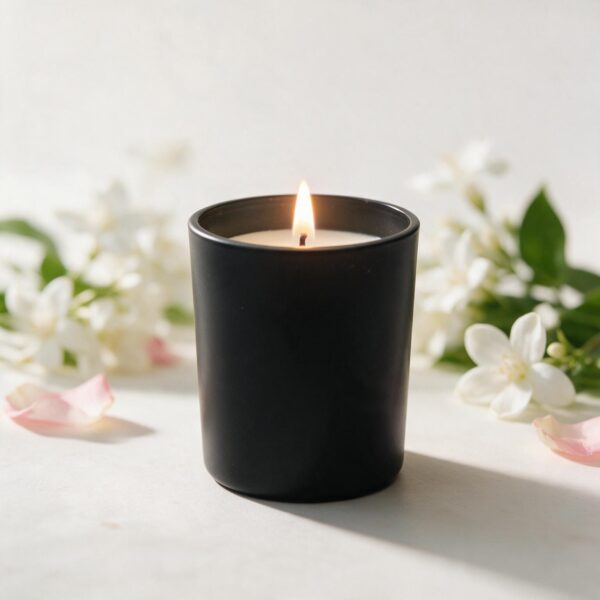 Bougie parfumée boo·j Rose Jasmin 160ml, pot noir avec couvercle en bois