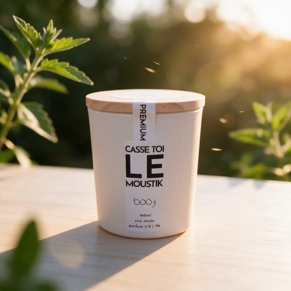 Bougie parfumée Casse-toi le moustik en pot de 160 ml, ambiance été lumineuse
