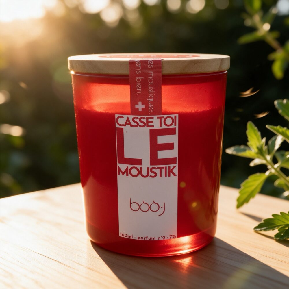 Bougie parfumée Casse-toi le moustik en pot de 160 ml, ambiance été lumineuse