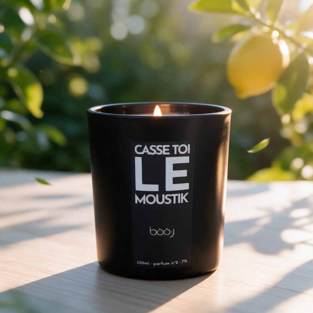 Bougie parfumée Casse-toi le moustik en pot de 330 ml, ambiance été lumineuse