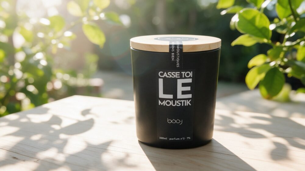 Bougie parfumée Casse-toi le moustik en pot de 330 ml, ambiance été lumineuse
