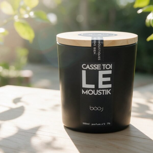 Bougie parfumée Casse-toi le moustik en pot de 330 ml, ambiance été lumineuse